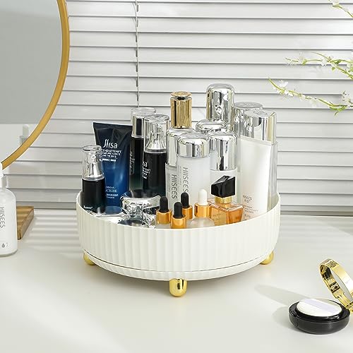 Anyoifax Makeup Perfume Organizer Tray 360 Degree Rotating Lazy Susan Skincare Lotion Organizer Spinning Cosmetics Storage for Dresser, Vanity, Bathroom Countertop, Large Ivory White - color: White, size: 11 "