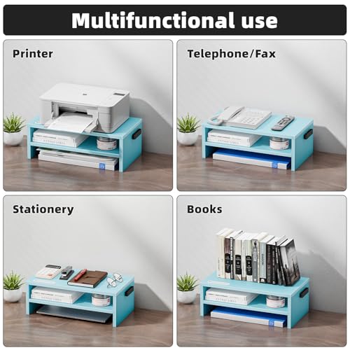 Marbrasse Monitor Stand Riser, 16.5 Inch 2 Tier Computer Printer Shelf Stand for Laptop Computer Screen Storage, Desktop Stand with Phone Holder and Cable Management (Blue) - color: Blue