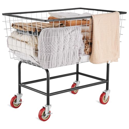 VEVOR Wire Laundry Cart, 3.8Bushel Wire Laundry Basket with Wheels, 32.5''x21.3''x29.9'', Commercial Laundry Basket, Steel Frame with Chrome Finish, 4'' Casters, Wire Cart for Laundry - size: 3.8 Bushel--32.5''x21.3''x29.9''