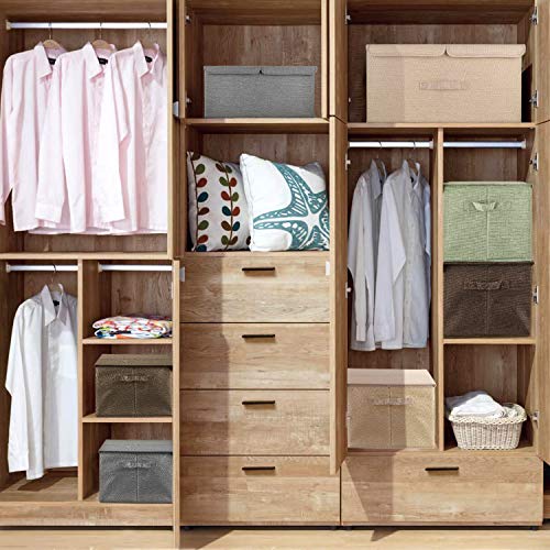 2 Pack Storage Boxes with Lids and Handles, Collapsible Linen Storage Bins Organizer Containers Baskets Cube with Removable Divider for Home Bedroom Closet Office (Red, Large) - color: Red, size: Large