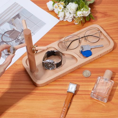 UNICRAFTALE Wood Key Tray for Entryway Table Wooden Jewelry Tower Holder BurlyWood Rectangle Wood Key Holder Hanging Organizer for Rings Phone Bracelets Watches 8.38"x11.8"x4.68"cm