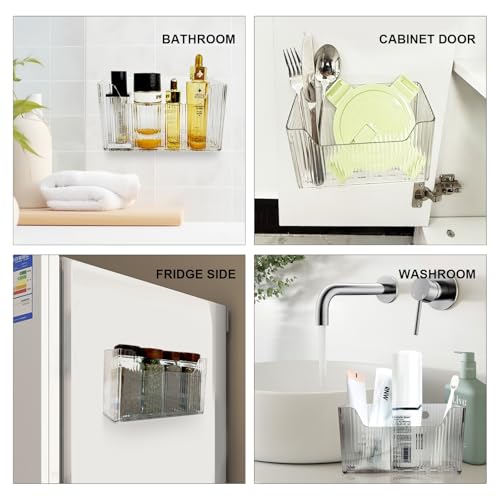 2 Pack Self Adhesive Cabinet Door Organizer, Transparent Stackable Wall Mounted Organizer boxes, Storage Holder Basket for Kitchen, Bathroom, Pantry Organization and Countertops
