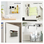2 Pack Self Adhesive Cabinet Door Organizer, Transparent Stackable Wall Mounted Organizer boxes, Storage Holder Basket for Kitchen, Bathroom, Pantry Organization and Countertops