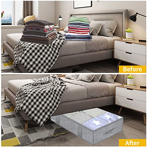 Onlyeasy Underbed Storage Bags Organizer, 4 Pack Large Capacity Under Bed Storage Containers with Reinforced Handles, Foldable Fabric Storage Bins with Clear Window, Herringbone Grey, 7MXRUBBP4 - color: Set of 4 Basic Soft Side Wall - Herringbone Grey