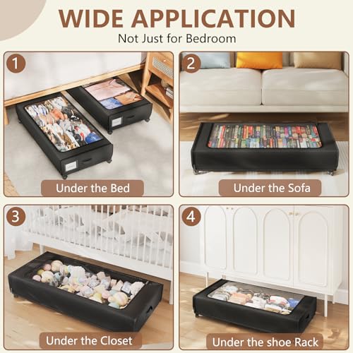 XXXXL Extra Long Under Bed Storage with Wheels,BIGGEST Size Available(66L) under the bed storage Organizer with Lid&Label,Rolling Under the bed Metal Drawer for Clothes,Shoes,Toys(36x17x 6In)