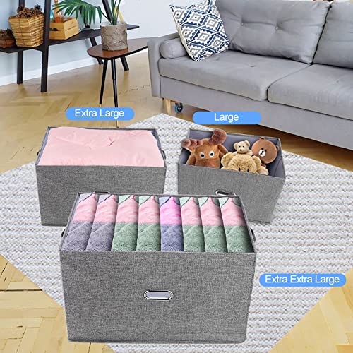 Large Linen Fabric Foldable Storage Bins with Removable Lid and Handles, Washable Storage Box Organizer Containers Baskets Cube with Cover for Bedroom,Closet,Office,Nursery (Grey, XXL) - color: Grey, size: XXL