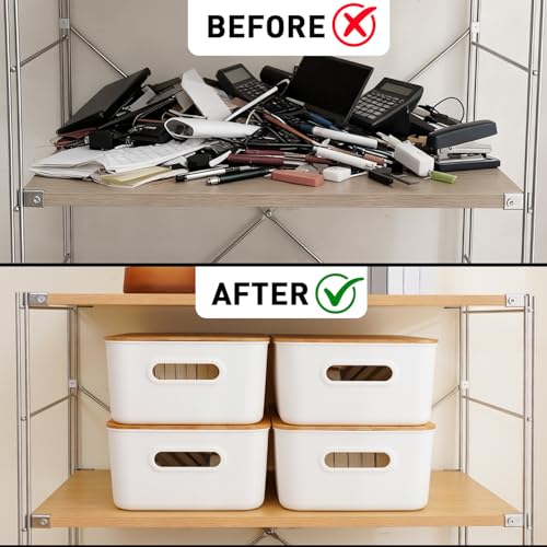 Citylife Storage Bins with Bamboo Lids 16QT Plastic Storage Containers Stackable Organizer Boxes with Handle for Desk Snacks, Toys, 2 PCS, 15" L x 10.6" W x5.8 H - size: Large, style: 2 Pack