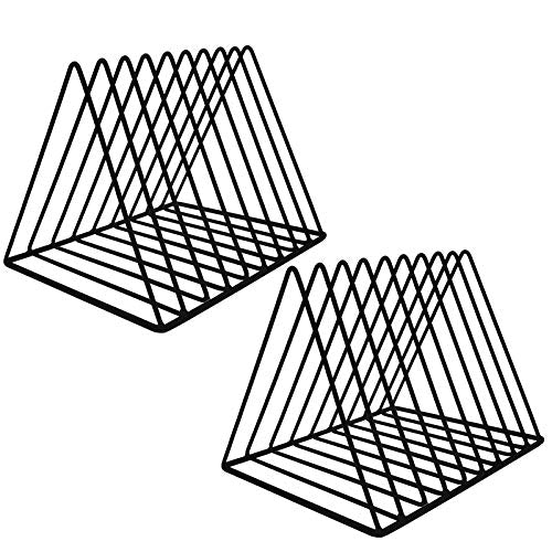 EASEPRES 9 Slot Magazine Rack Book Record Holder, Desktop Iron Storage Rack Bookshelf Multifunction Triangle File Organizer Sorter for Decor Home Office, Black Pack of 2 - color: 2 Pack Black