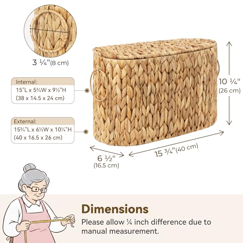 GRANNY SAYS Slim Toilet Paper Holder Baskets for 6 Mega Rolls, Bathroom Toilet Paper Storage Baskets with Lid, Wicker Natural Water Hyacinth Storage Basket with Handles for Bathroom Organizer - color: Natural (Water Hyacinth), size: 15¾"L x 6½" Wx 10¼"H (