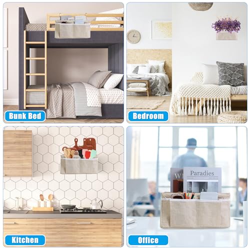 Bedside Caddy Bedside Storage Organizer, 2 Pack Wall Hanging Storage Bag for Bunk bed Hospital Beds Dorm Bed Rails, Holders Books Glasses Phones Magazine(Beige)
