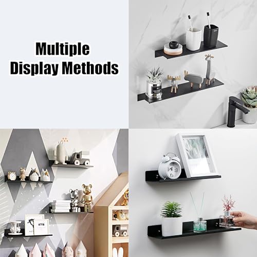 HNVNER Black Shower Shelves Rustproof & Waterproof, 40cm Adhesive Shower Caddy 2 Pack, Metal Bathroom Floating Shelves No Drilling Bathroom Wall Storage Organizer - color: Black, size: 40cm
