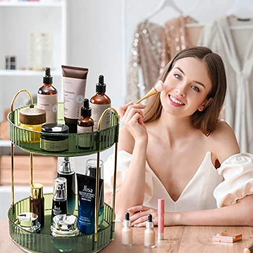 shuang qing Rotating Makeup Organizer for Vanity, High-Capacity Skincare Make Up Storage Perfume Organizers Cosmetic Dresser Organizer Countertop 360 Spinning (Green, 3 Tier) - color: Green, size: Regular-2 Tier