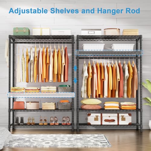 Ulif H4 Plus Portable Closets, 4-Tier Clothes Garment Rack for Bedroom and Cloakroom, Metal Clothing Storage and Organizer Wardrobe System, 45" W x 14" D x 76.4" H, Load 522lbs, Black - color: Black, size: H4 Plus