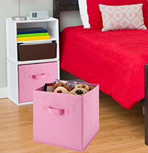 Handy Laundry 6-Pack Foldable Cube Storage Bins – Decorative Collapsible Organizer for Shelves, Closets, Underbed, Clothes, or Kids’ Toys (Pink) - color: Pink