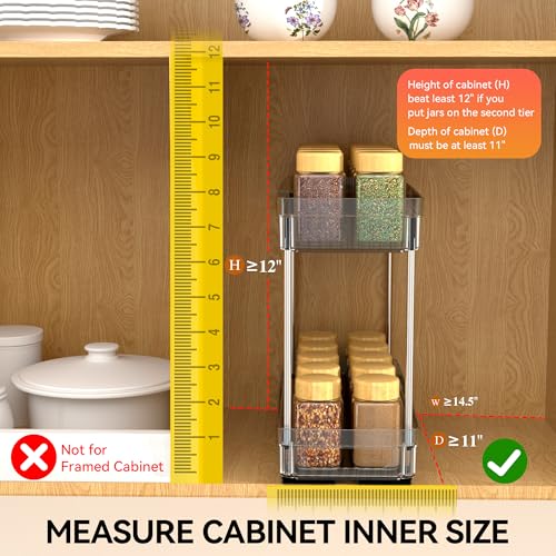 DABIGE 3 Pack Pull Out Spice Rack Organizer for Cabinet, 2 Tier Slide Out Spice Racks Organizer, Spice Cabinet Organizers, Cabinet Size Need:12'' High x 11'' Deep x 5'' Wide, Clear Acrylic - color: Clear, size: 3 Pack