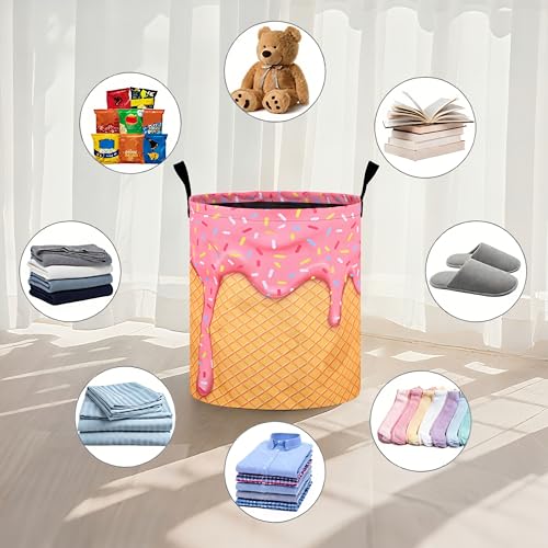 Pink Ice Cream Laundry Basket Foldable Oxford Cloth Tote Bag Laundry Hamper Clothes Storage Bucket Organizer For Bathroom/Laundry Storage/Bedroom 19.6x15.7 Inch - color: Pink Ice Cream