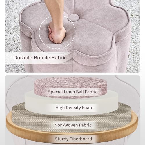 Small Pink Storage Ottoman, Flower Shape Chenille Ottoman Pouf, 19.5''x19.5''x14.5''H Seating Foot Rest, Holds 300 LBS, Pink Pouf Ottoman for Bedroom Living Room Entryway Home Decor - color: Sandy Pink
