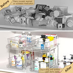 HIHEGD 2 Tier Bathroom Storage With Dividers, Clear Under Sink Pull Out Organizer for Kitchen Pantry, Medicine Cabinet - color: C-Clear-1Pc