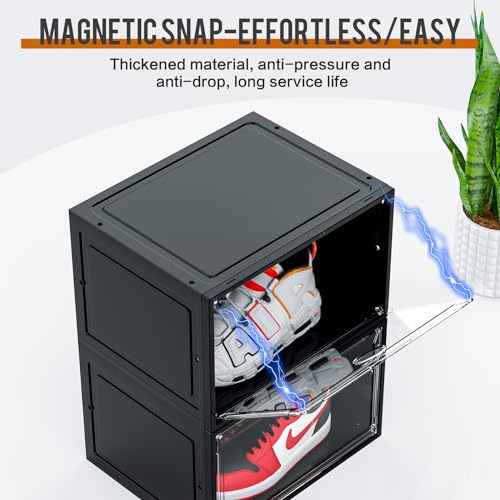 KEFA XL Shoe Storage Box Organizer, 6 Pack Shoe Boxes Clear Plastic Stackable, Sneaker Display Case Container Fit for US 13 (Side 6 PACK BLACK) - color: 6 PACK Black