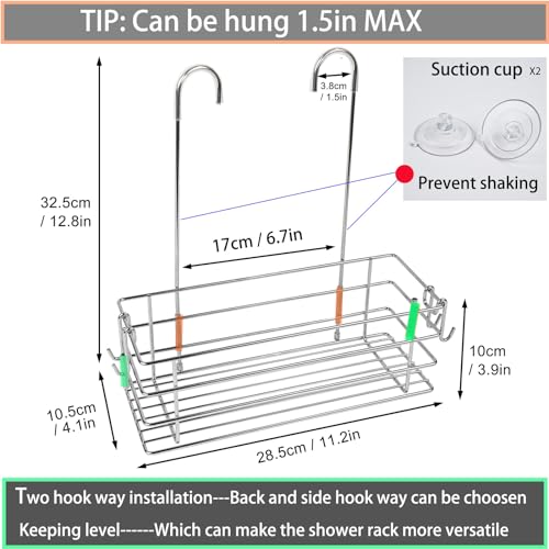 Shower Caddy Hanging Shower Rack SUS304 Stainless Steel Hanging Shower Orangizer with Hooks Over The Door, Shampoo Basket Storage (Single-Layer) - color: Silver, size: 1-Tier
