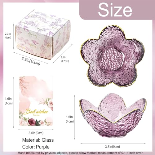 Purple Flower Jewelry Dish Glass Ring Holder Dish Jewelry Tray Cute Vanity Organizer Aesthetic Nightstand Bathroom Room Decor Trinket Dish Mothers Day Friendship Christmas Birthday Gifts for Women - color: Flower Purple