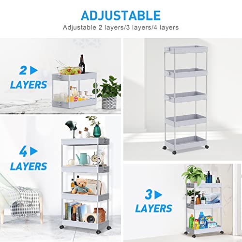 SPACEKEEPER 5-Tier Rolling Cart, Bathroom Storage Organizer Utility Cart, Mobile Shelving Unit Slide Out Shelves for Kitchen Living Room Laundry Room & Dressers,Gray - color: Grey, size: 5 Tier