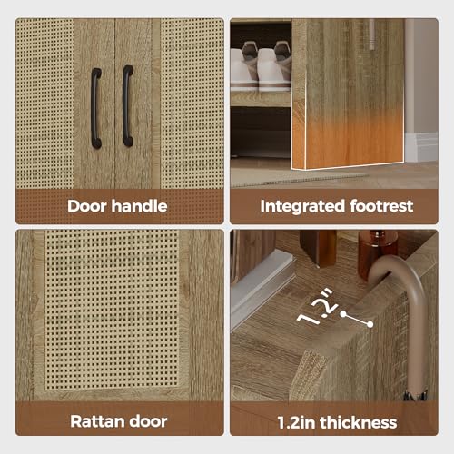 Mericonia 6-Tier Shoe Cabinet Storage for Entryway, Rattan Shoes Organizer Cabinets with Doors, Wooden Shoe Rack, Farmhouse Boho Wood Storage Cabinet (Natural, 6-Tier) - color: Natural, size: 6-tier