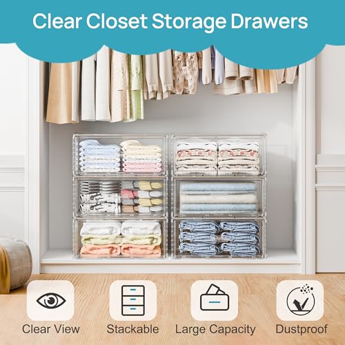 Vtopmart 2 Pack Large Clear Stackable Storage Drawers 27QT, Easily Assemble Plastic Closet Storage Bins, Dust-Proof UnderBed Organizer for Clothing, Sweater Organization - style: 2pk Large