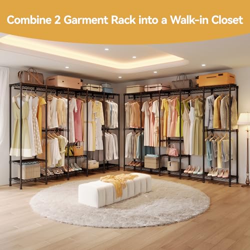 Higeego H5 Extra Large Wire Garment Rack, Heavy Duty Clothes Rack, Freestanding Clothing Rack for Hanging Clothes, Wardrobe Closet with Adjustable Shelf, 93.3" Wx15.7 Dx75.4 H, Black, Load 1400 lbs - color: Black