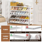 OYREL 5 Tier Shoe Organizer, 33.3in Wide x 11.2in Deep x 35.6in Tall, Black Metal and Plastic Shoe Rack with Side Bag, Holds 20-25 Pairs of Shoes - color: White, size: 5 Tier