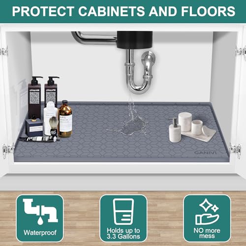Under Sink Mat, 34" x 22" Waterproof Silicone Under Sink Tray for Kitchen & Laundry Cabinets, Kitchen Cabinet Shelf Protector, Up to 3.3 Gallons Liquid, Fits 36 inch Standard Cabinet(Grey) - color: Blue Grey, size: 22"W x 34"L