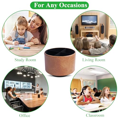 Hennaja Round Leather Art Supply Organizer,Remote Control Holder,360 Degree Spinning,Multi-Functional Pencil Holder,4 Compartments Desktop Stationary Organizer(1-Crazy Brown) - color: 1-Crazy Brown
