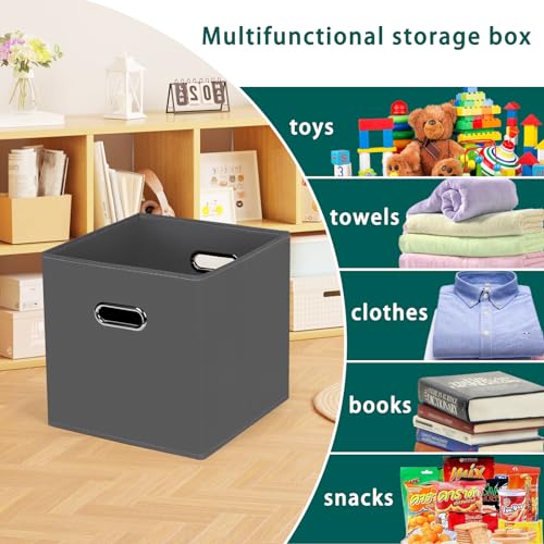 Black Foldable Storage Cubes Bins, Fabric Storage Box Cubes Organizer Baskets with Dual Handles for Home Organizer,Set of 3,(Gray) - color: Grey, size: 3 Pack