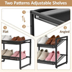 Expandable Shoe Rack, 2 Tier Adjustable Shoe Organizer with Flat & Slant Dual Use Design, Space Saving Shoes Stand for Closet & Entryway, Sturdy Dense Metal Grid Shoe Holder for High Heels, Sneakers