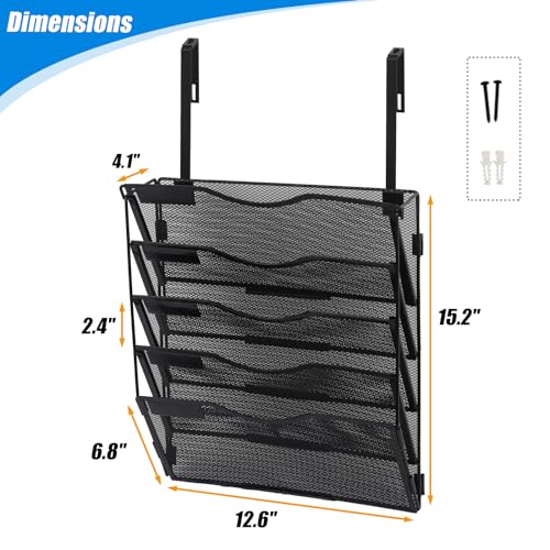 EASEPRES 5 Pocket Mesh Hanging Wall File Organizer with Hangers & Nametag Label, Wall Mounted Mail Paper Document Folder Holder, Clipboard Storage Organization Magazine Rack for Office Cubicle, Black - color: Black, size: 5 Tier & Hangers