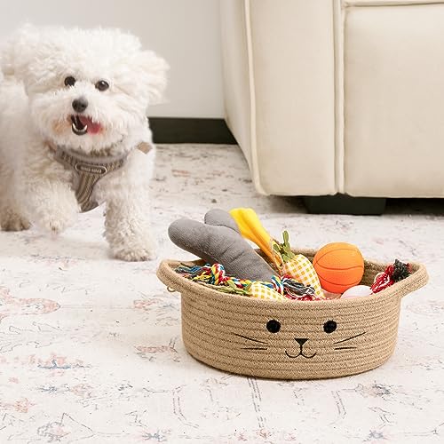 Small Storage Basket, Cute Baskets for Cat Toys, Woven Doy Toy Box Empty Gift Bin for Organizing, Jute, 9.8 x 4 inches - color: Jute, size: 9.8"W x 4"H