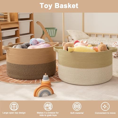 OIAHOMY 90L XXXLarge Blanket Basket for Living Room, 21.7" x 13.8" Woven Cotton Rope Laundry Basket for Organizing Pillows, Decorative Stuffed Animal Toy Storage Bin for Nursery, Jute and Black - color: Jute and Black, size: 21.7"D x 13.8"H
