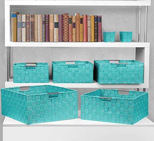 Sorbus Storage Baskets for Organizing (Set of 7), Mesh Hand-Woven Design, Linen Closet Organizers and Storage, Organizer Storage Baskets for Shelves, Variety Pack Organizers and Storage (Aqua) - color: 7 Piece - Aqua