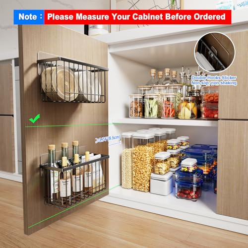Mustorn 4 Pack Adhesive Cabinet Door Organizer, Lid Organizers Inside Cabinet Food Container/Tumbler Lid Organizer and Storage Cup Lids Holder for Kitchen & Bathroom Wall Mounted(Black) - color: Black, size: 4 Pack