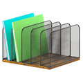 Piskyet Wooden Desk File Organizer, 5-Section Vertical File Folder Holder Stand,Metal Mail Paper Chromebook Organizer for Teacher Desk Office Classroom Desktop Organization - size: 5-Section