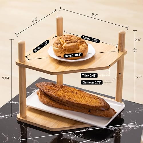 3-Tier Expandable Bamboo Corner Shelf - Dish/Plate Organizer for Cabinet, Kitchen Counter Shelf & Small Kitchen Shelf, Adjustable (6.7" H-2PC, 2-Tier) - color: 6.7"h-2pc-2