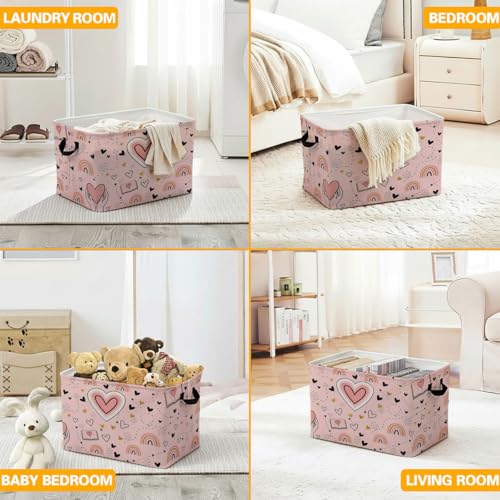 56L Heart Laundry Basket Clothes Hamper with Handles,Foldable Blanket Storage Large Laundry Hamper with Waterproof PE,Toy Storage Bin Organizer,Cube Clothes Organizer,Home Decor - color: Heart