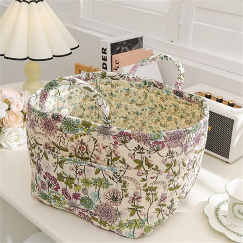 Quilted Fabric Storage Baskets with Handles, Boho Floral Gift Basket Foldable Organizer Bin for Home Decor, Picnic, Travel 12''x10''x10'' (Purple) - color: Purple