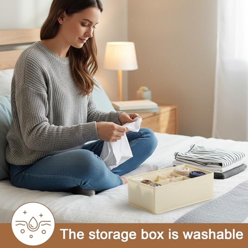 1 Pcs Drawer Organizer Storage Box for Underwear Socks Closet Divider for Wardrobe Dresser Vanity Space Saving Use(8-Grid Off White) - color: Off White-3, size: Medium