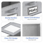 Aokeyee Hat Organizer for Baseball Caps - 2PCS Stackable Storage with Clear Window Lid, Flip-Top Access, Space-Saving Hat Box for Closet, Breathable Fabric (Grey)