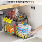 SUEH DESIGN Under Sink Organizer, 2 Tier Bathroom Cabinet Organizer Metal Kitchen Sink Organzier with Hanging Rail for Kitchen Bathroom Organization and Storage, 1 Pack - size: 10.3"W x 15.6"H Wider 1 Pack