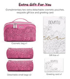 BOYATU Travel Makeup Bags Cosmetic Organizer Bag: 3 Pcs Set Large Capacity Floral Make up Bag with Compartments - Waterproof Leather Toiletry Bags with Handle for Women (20-Red) - color: 20-Red