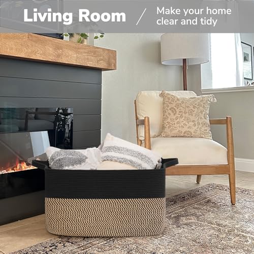 Goodpick Large Blanket Basket, 22" x 17" x 12" Wicker Storage Baskets for Organizing, Rectangle Nursery Basket for Toys Storage, Dirty Clothes Baskets for Living Room, Bedroom - color: Black, size: 22"L x 17"W x 12"H