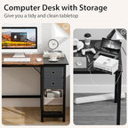 Tangkula 48-Inch Computer Desk with 2 Drawers, Modern Home Office Desk with Hanging Hook & Storage Shelf, Multipurpose Writing Desk for Study Bedroom (Rustic Brown, 48")