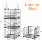 Sonyabecca 3-Tier Hanging Closet Organizer, Foldable Cabinet Wire Storage Basket Bins with 5 S Hooks, Closet Shelves & Hanging Closet Shelf for Clothing, Sweaters, Handbags, Hats